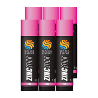 Sun Sea and Sport Pink Zinc Stick 6 x 6g  Water-Resistant for Outdoor Fun