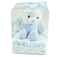 Baby Blanket And Plush Toy Gift Set In A Blue Bear Design