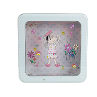 Kids Storage Tin With Look Through Lid Blue Colour And Nice Dream Design Square