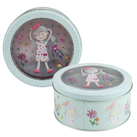 Kids Storage Tin With Look Through Lid Blue Colour And Nice Dream Design Round