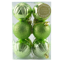 Christmas Tree Ornament Green Baubles 12 Piece Set Different Pattern Design