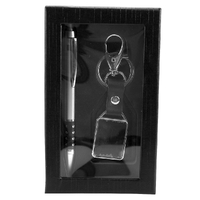 Pen And Key Chain Gift Set Silver In Windowed Black Case