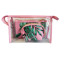 Lulu Grace 3 Piece Cosmetic Bag Set Pink With Floral Design