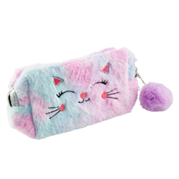 Lulu Grace Furry Purple Cat Print Design Cosmetic Bag With Pom Pom