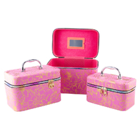 Lulu Grace 3 Piece Cosmetic Bag Set Pink With Floral Design And Carry Handle