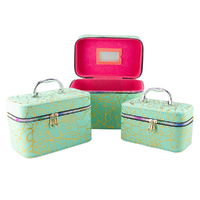 Lulu Grace 3 Piece Cosmetic Bag Set Sage With Floral Design And Carry Handle