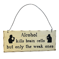 Home Decor Humour Hanging Sign Alcohol Kills Brain Cells Design