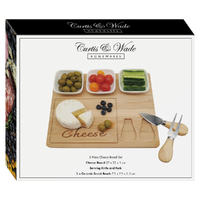 Curtis & Wade 6 Piece Gift Set Cheese Board Cheese Knife Fork 3 Ceramic Bowls