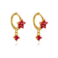 Culturesse Patina Dainty Zircon Floral Hoop Earrings (Fuchsia)