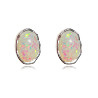 Culturesse Alyn Artisan Opal Stud Earrings (Silver)