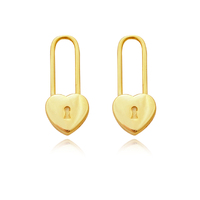 Culturesse Lark Love Heart Padlock Drop Earrings (Gold Vermeil)