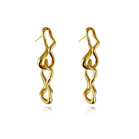 Culturesse Gisela Twin Sculpture Line Drop Earrings (Gold Vermeil)