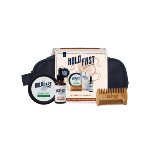 Blue Stratos Hold Fast Ultimate Beard Styling Kit. Serum, Wax, Comb and Wetpack