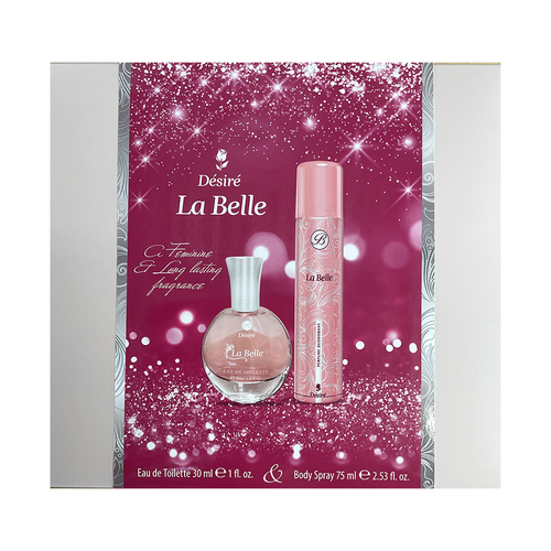 Desire La Belle Womens Deo Body Spray 75ml + Eau de Toilette 30ml Gift Pack Set