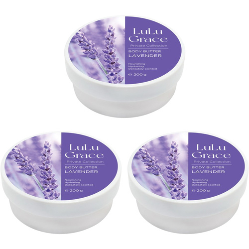 Lulu Grace 3 x Body Butter Lavender Super-Rich Cream Skin Moisturiser 200g