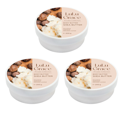 Lulu Grace 3 x  Body Butter Shea Butter Super-Rich Cream Skin Moisturiser 200g