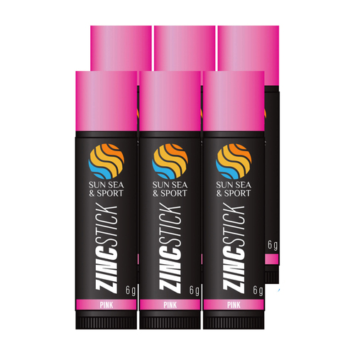 Sun Sea and Sport Pink Zinc Stick 6 x 6g  Water-Resistant for Outdoor Fun