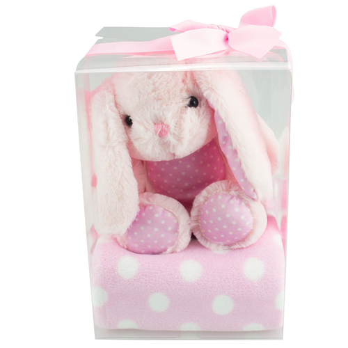 Baby Blanket And Plush Toy Gift Set In A Pink Bunny Design