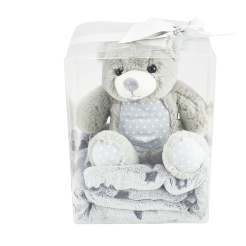 Baby Blanket And Plush Toy Gift Set In A Greige Bear Design