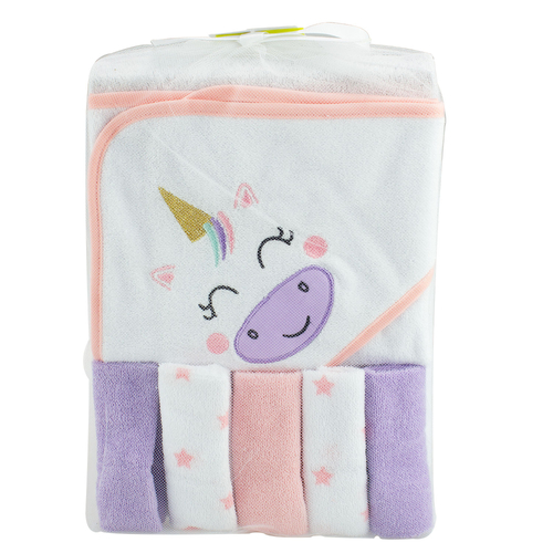 Baby Towel And Wash Cloth Gift Set For Girls With Unicorn Design