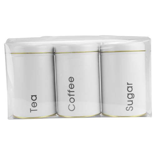 Kitchenware 3 Piece Coffee Tea And Sugar Tin Set In Light Grey Color