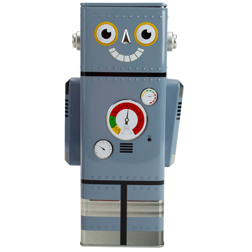 Kids Money Box Tin Grey Robot Design