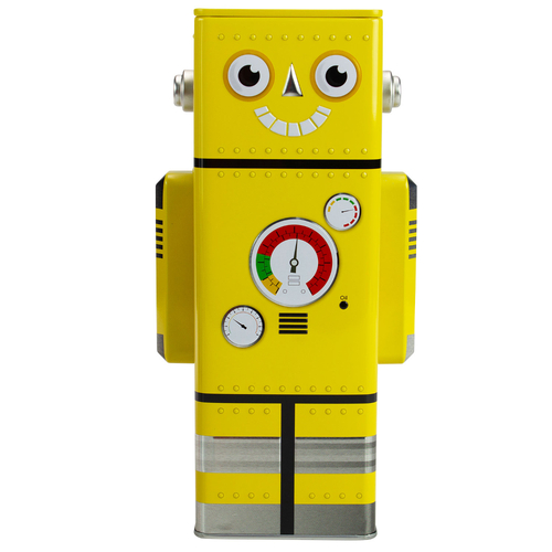 Kids Money Box Tin Yellow Robot Design