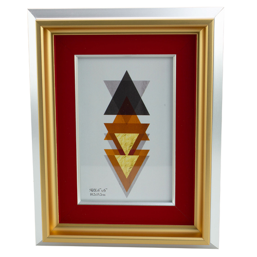 Homeware Photo Frame Gold And Red Design 4"x6" Size