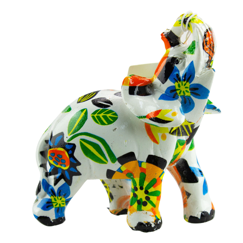 Figurine Elephant Floral Multi Colour Design Small Size 8cm x 3.5cm x 8.5cm