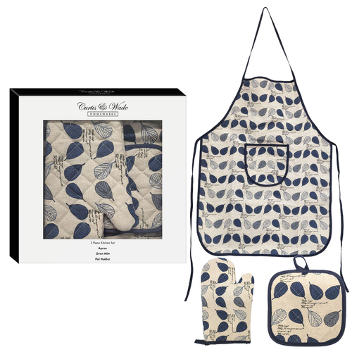 Curtis & Wade Kitchen Apron Oven Mitt And Pot Holder Gift Set Leaf Design