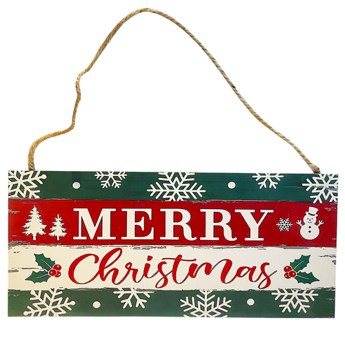 Christmas Decor Hanging Plaque Merry Christmas Snowman And Mistletoe Design