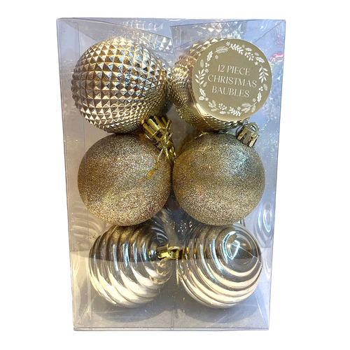 Christmas Tree Ornament Gold Baubles 12 Piece Set Different Pattern Design