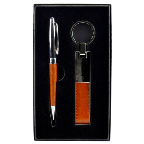 Office Essentials Pen And Matching Keyring In Brown Colour And Black Case