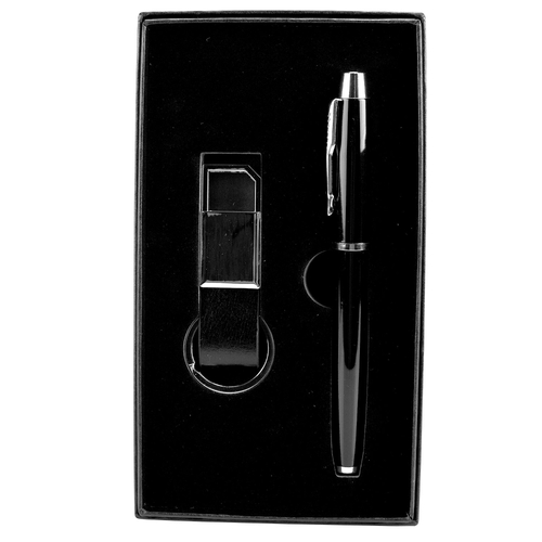 Office Essentials Pen And Matching Keyring In Black Colour And Black Case