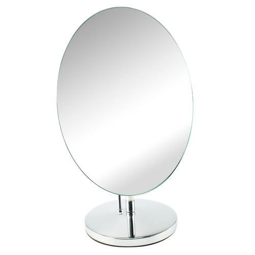 LED Round Mirror 360 Motion Silver Metal Self Standing