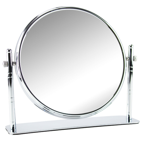 Round Mirror With Short Stand And Silver Colour Metal