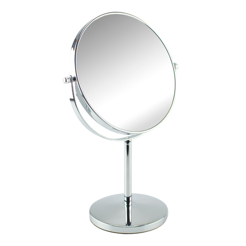 Round Mirror With Flip Motion Silver Colour Metal Self Standing