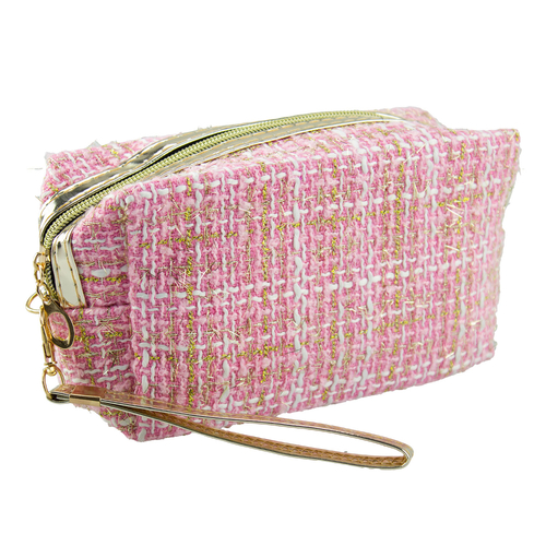 Lulu Grace Medium Size Pink Plaid Cosmetic Bag