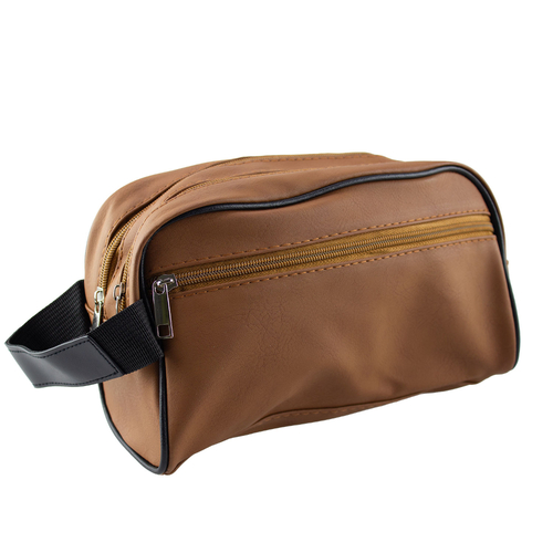 Crewman PU Double Zip Design Brown Color Toiletry Bag