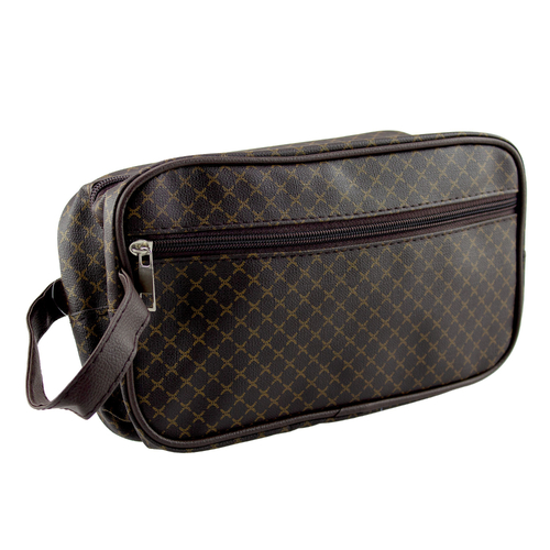 Crewman PU Vintage Print Design Brown Color Toiletry Bag