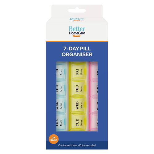 Better Home Care Now 7 Day Pill Box Organiser Morn, Noon, Night 19 x 9.5 x 3cm