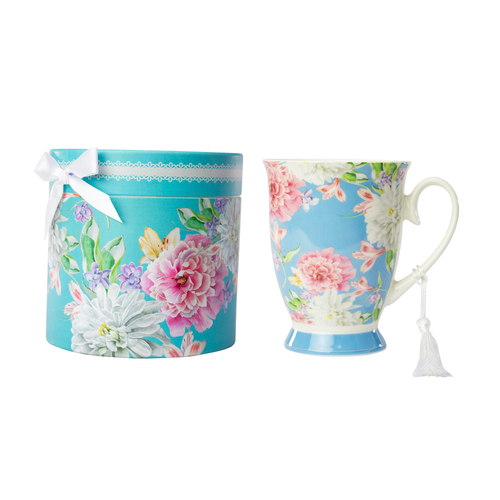 Curtis & Wade Novelty Mug - Floral On Aqua