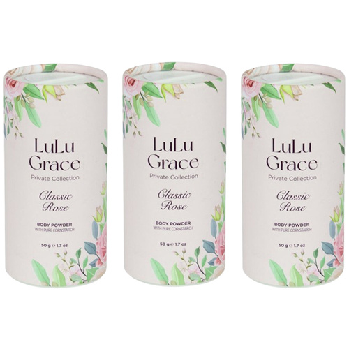 Lulu Grace 3 x  Rose Talc Free Body Powder 50gm