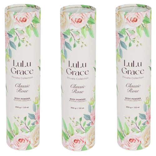 Lulu Grace 3 x  Rose Talc Free Body Powder 200gm