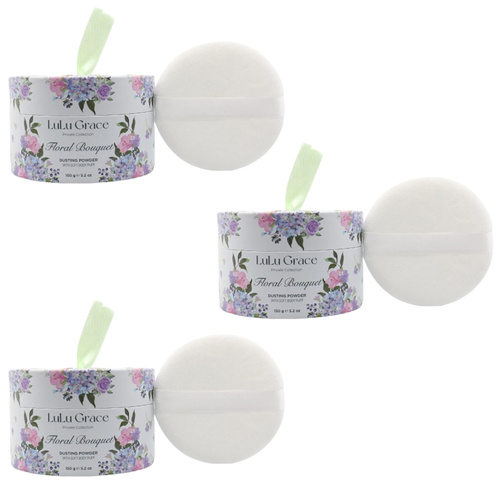 Lulu Grace 3 x  150gm Floral Bouquet Dusting Powder with Puffer (Talc Free)