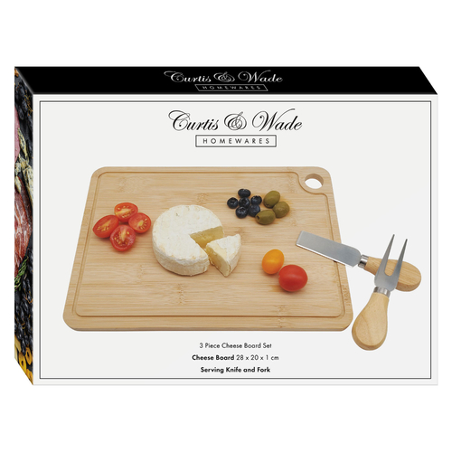 Curtis & Wade 3 Piece Gift Set With Cheese Board Cheese Knife And Cheese Fork