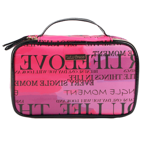 Lulu Grace Pink Cosmetic Bag With Life Love Word Design 21 x 13 x 7cm