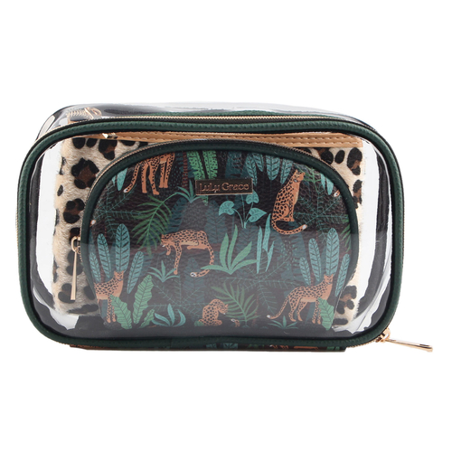 Lulu Grace 3 Piece Cosmetic Bag Set With Jungle Print Design Small