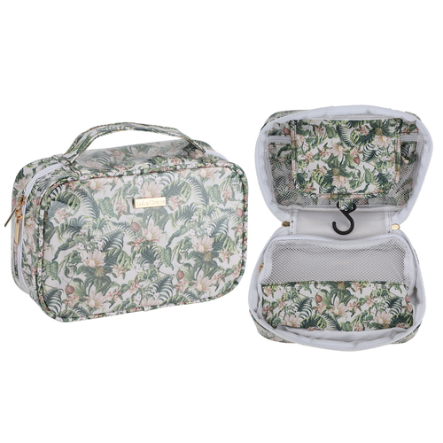 Lulu Grace Toiletry Bag In Tropical Blush Print Design With Handle 22 x 7 x 14cm