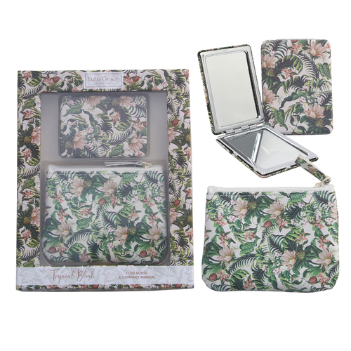 Lulu Grace Tropical Blush Print Design Gift Set Coin Purse And Compact Mirror